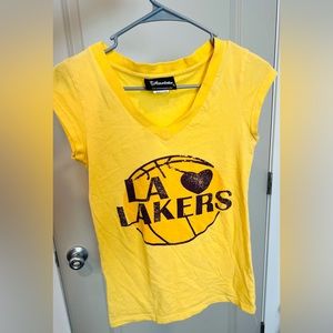 Los Angeles Lakers Basketball Purple Gold NBA- Starlette V Neck Shirt -Medium